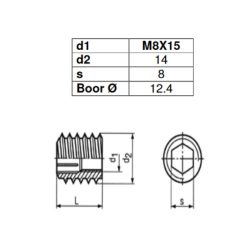 Inschroefmoer rampamoer inbus M8x15mm