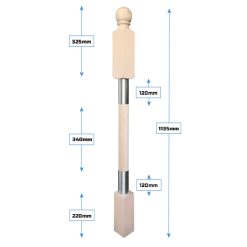 Luxe strakke RVS en beuken hoofdbaluster eindbaluster 1135x80mm