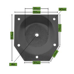 Schuine bevestigingsplaat retro kegel tapse poot 100x103mm met M8 schroefdraad