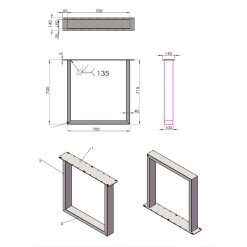 Premium model stalen U poot 10x4cm koker - Zwart