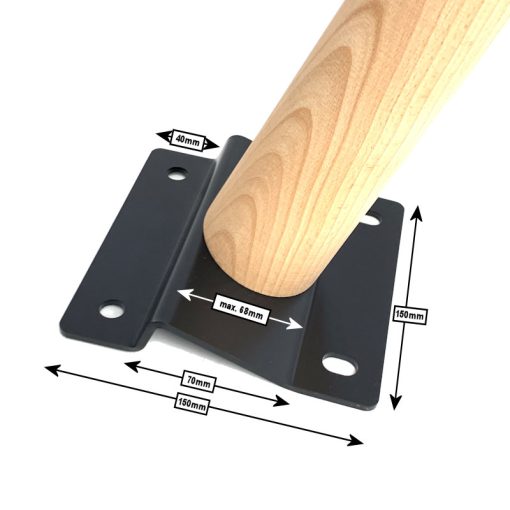 Zwarte schuine bevestigingsplaat 15x15cm met M8 schroefdraad - Afbeelding 3