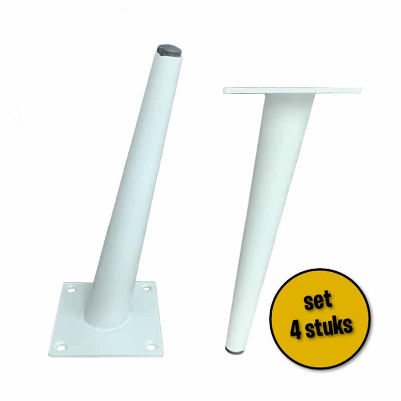 4 stuks schuine pootjes 20cm wit - Tafelpoten.nl